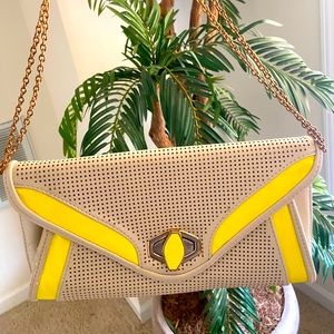 Envelope Clutch, Neon Yellow Detail, Chain
